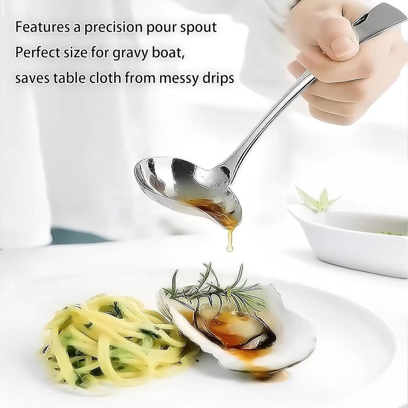 Comicfs 2 Pack Gravy Ladle, 18/10 Stainless Steel Sauce Ladle with Pouring Spout, Soup Ladles, Great small sauce spoon for gravies and dressings, Dishwasher Safe, 7.3-Inch - Image 5