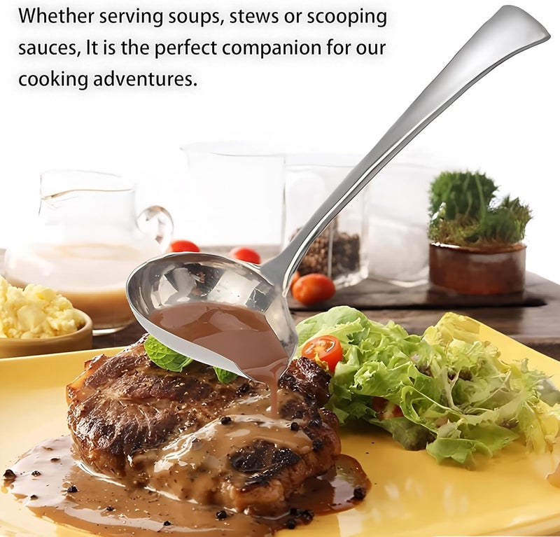 Comicfs 2 Pack Gravy Ladle, 18/10 Stainless Steel Sauce Ladle with Pouring Spout, Soup Ladles, Great small sauce spoon for gravies and dressings, Dishwasher Safe, 7.3-Inch - Image 2