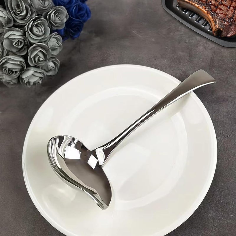 Comicfs 2 Pack Gravy Ladle, 18/10 Stainless Steel Sauce Ladle with Pouring Spout, Soup Ladles, Great small sauce spoon for gravies and dressings, Dishwasher Safe, 7.3-Inch - Image 4