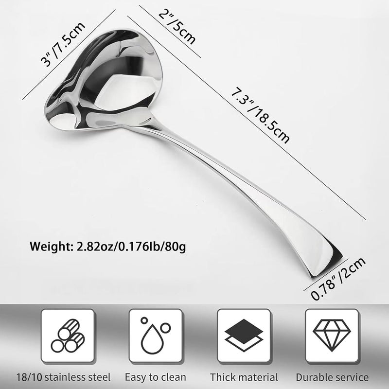 Comicfs 2 Pack Gravy Ladle, 18/10 Stainless Steel Sauce Ladle with Pouring Spout, Soup Ladles, Great small sauce spoon for gravies and dressings, Dishwasher Safe, 7.3-Inch - Image 3