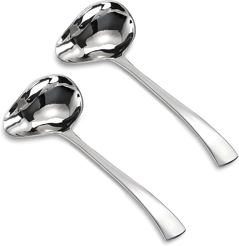 Comicfs 2 Pack Gravy Ladle, 18/10 Stainless Steel Sauce Ladle with Pouring Spout, Soup Ladles, Great small sauce spoon for gravies and dressings, Dishwasher Safe, 7.3-Inch - Image 1