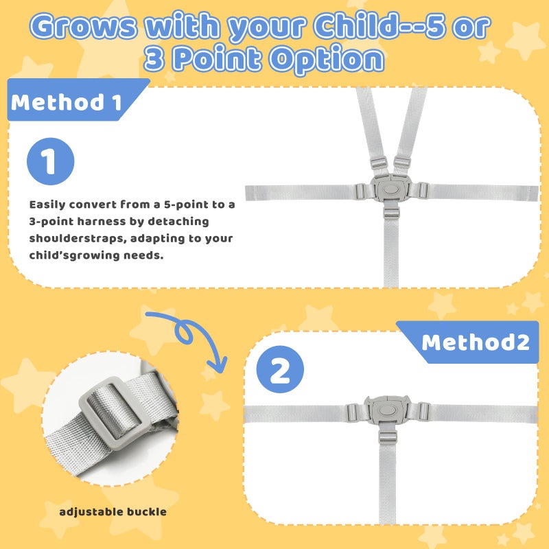 XZESH High Chair Straps Replacement Compatible with Graco Highchairs, Replacement Harness Straps for Most 5 Point High Chairs, Adjustable Universal High Chair Belt - Image 3