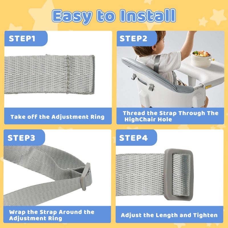 XZESH High Chair Straps Replacement Compatible with Graco Highchairs, Replacement Harness Straps for Most 5 Point High Chairs, Adjustable Universal High Chair Belt - Image 5