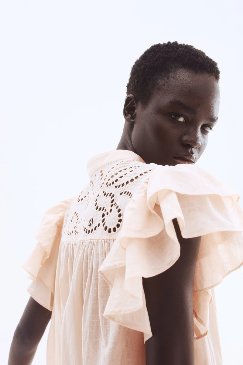 H&M Flutter-sleeve dress with broderie anglaise