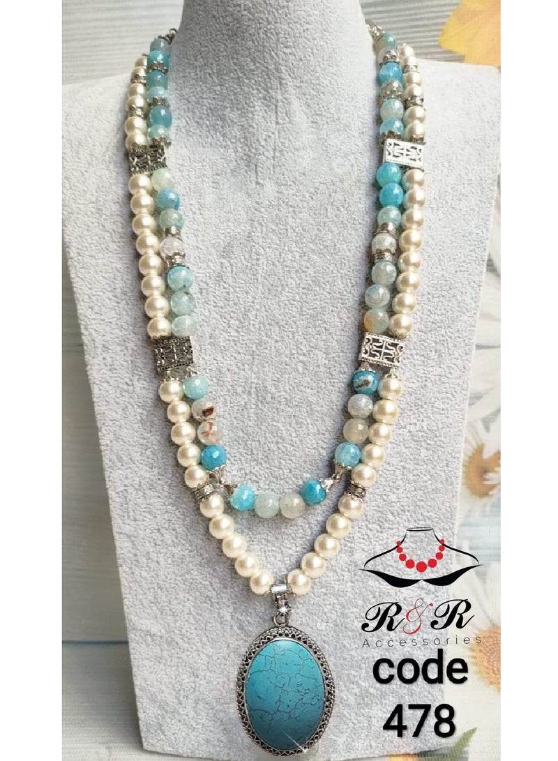 R&R Women's necklace, two rounds, of natural milky agate, lollipop