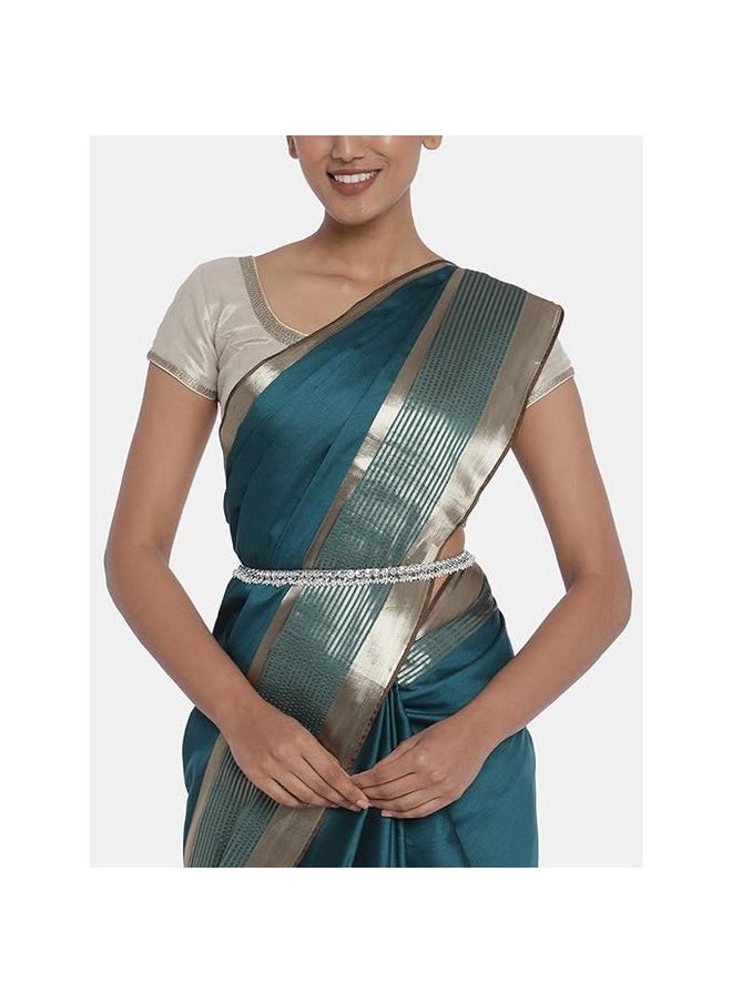 I Jewels I Jewels Navratri Silver Plated Traditional Kundan Pearl Adjustable Waist Chain/Belly Chain/Kamarband For Women/Girls (B053S)  - Image 3