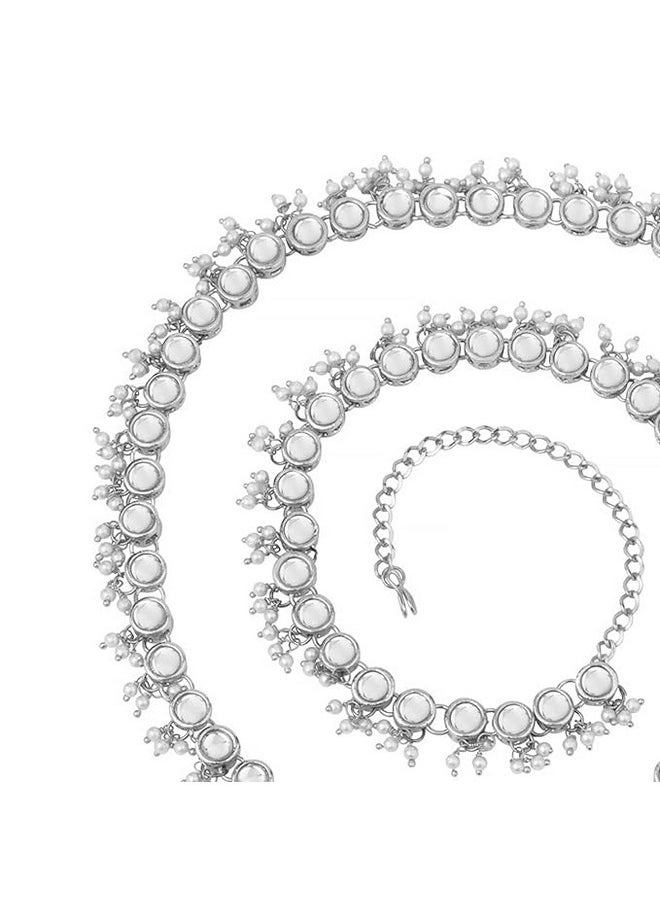I Jewels I Jewels Navratri Silver Plated Traditional Kundan Pearl Adjustable Waist Chain/Belly Chain/Kamarband For Women/Girls (B053S)  - Image 4
