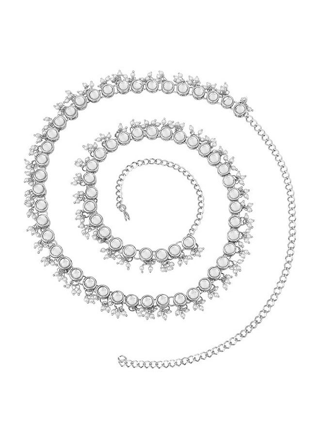 I Jewels I Jewels Navratri Silver Plated Traditional Kundan Pearl Adjustable Waist Chain/Belly Chain/Kamarband For Women/Girls (B053S)  - Image 1