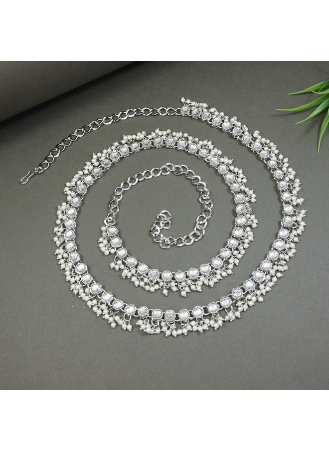 I Jewels I Jewels Navratri Silver Plated Traditional Kundan Pearl Adjustable Waist Chain/Belly Chain/Kamarband For Women/Girls (B053S)  - Image 2