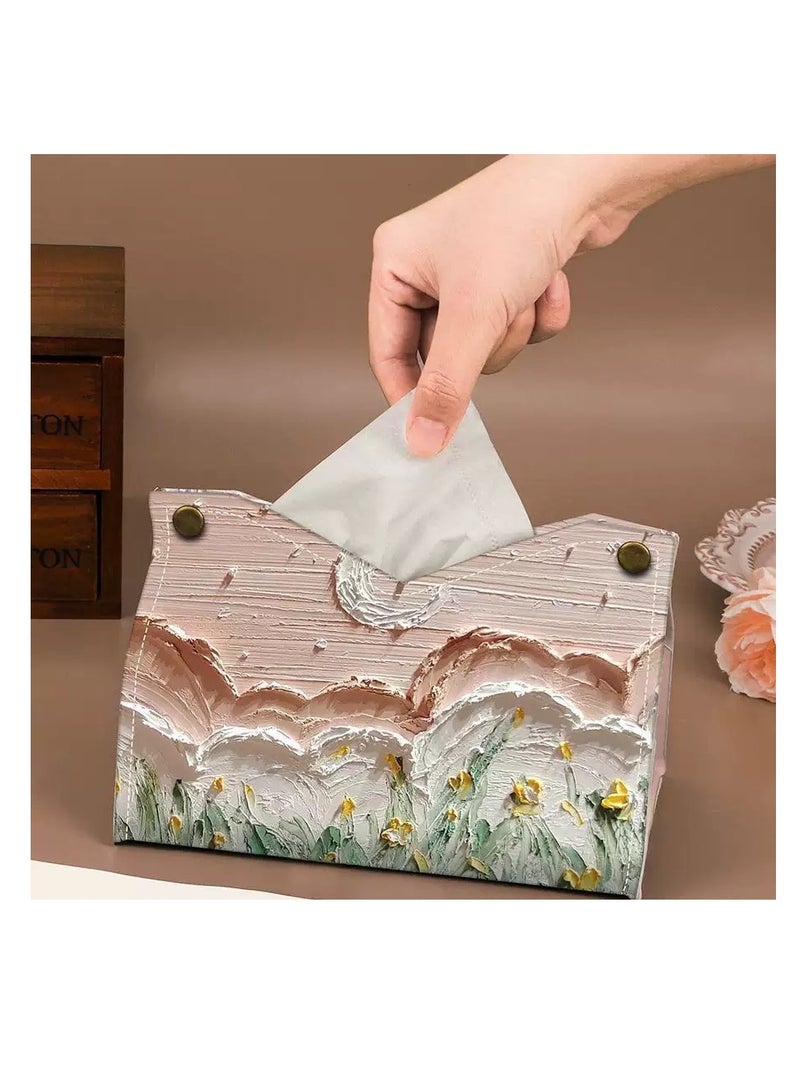 Oil Painting Tissue Box For Home Use, Living Room And Car Tissue Box - Image 1