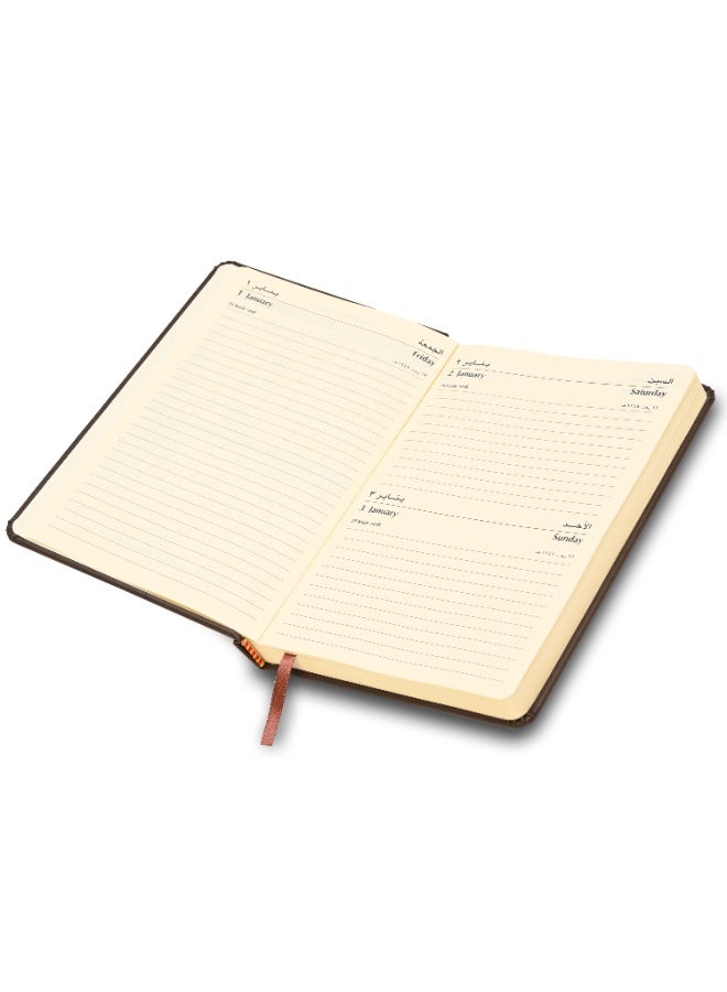 FIS 2027 A5 Diary, 148x210mm, 1 Side Padded Italian PU Cover Materials, Round Corners, Saturday & Sunday Combined, Arabic/English, 70gsm Italian Ivory Paper, Dark Brown Cover-FSDI94AE27DBR - Image 4