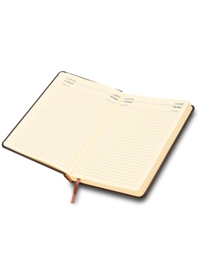 FIS 2027 A5 Diary, 148x210mm, 1 Side Padded Italian PU Cover Materials, Round Corners, Saturday & Sunday Combined, Arabic/English, 70gsm Italian Ivory Paper, Dark Brown Cover-FSDI94AE27DBR - Image 5