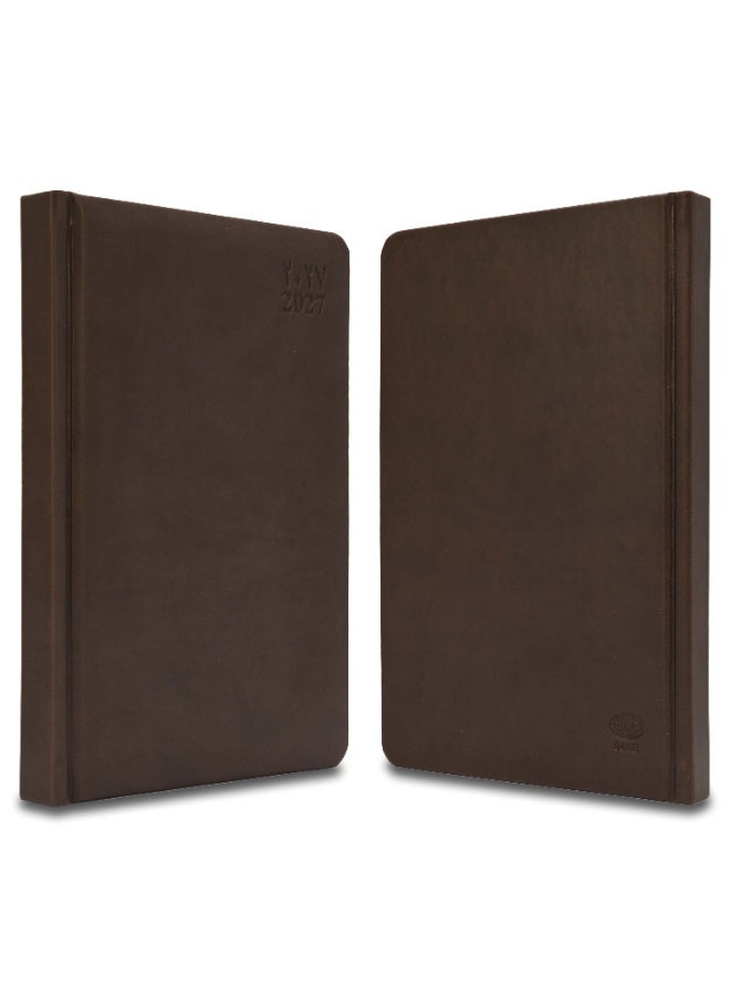 FIS 2027 A5 Diary, 148x210mm, 1 Side Padded Italian PU Cover Materials, Round Corners, Saturday & Sunday Combined, Arabic/English, 70gsm Italian Ivory Paper, Dark Brown Cover-FSDI94AE27DBR - Image 3
