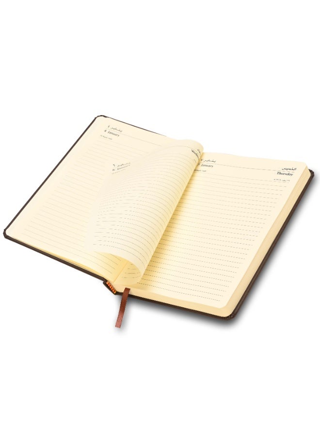 FIS 2027 A5 Diary, 148x210mm, 1 Side Padded Italian PU Cover Materials, Round Corners, Saturday & Sunday Combined, Arabic/English, 70gsm Italian Ivory Paper, Dark Brown Cover-FSDI94AE27DBR - Image 2