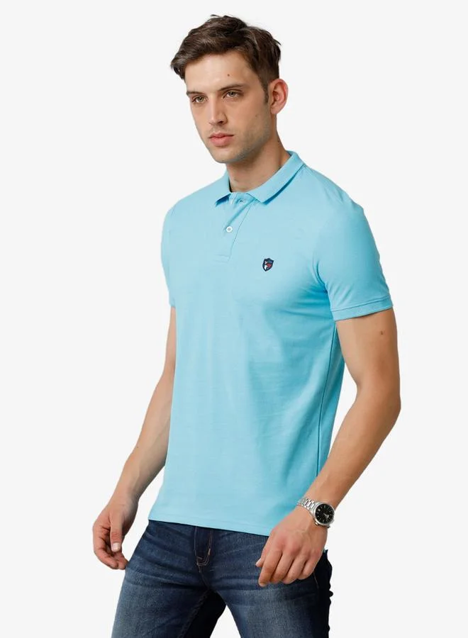 FERVORO Men Light Blue Cotton Polo