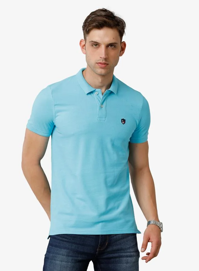 FERVORO Men Light Blue Cotton Polo
