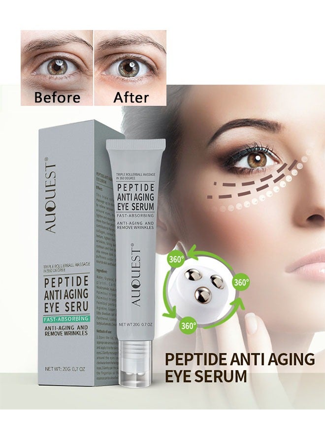 AuQuest Peptide Anti Aging Eye Serum 20g, Anti-Aging and Remove Wrinkles Eye Serum, with Three 360° Massage Ball, Eye Cream with Anti Allergy Applicatorhead, Firming Lifting Eye Essence, Eye Care - Image 1
