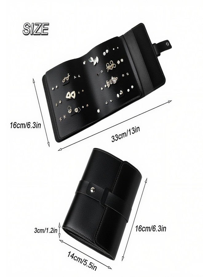LAKE OF FIRE Earring Holder Organizer with Foldable Book Design Book Organizer, Portable Pu Leather Travel Earring Case (Black) - Image 2