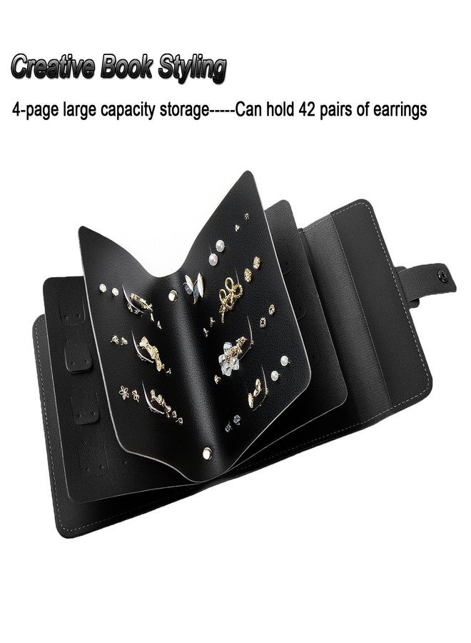 LAKE OF FIRE Earring Holder Organizer with Foldable Book Design Book Organizer, Portable Pu Leather Travel Earring Case (Black) - Image 5