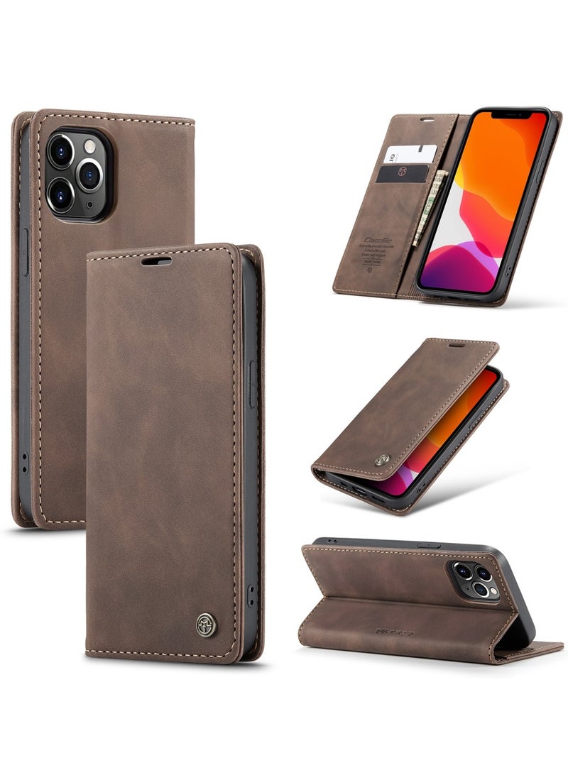 CaseMe Phone Case Luxury PU Leather Design 013 Flip Cover Card Slot Holder Cover For IPhone 12 Pro Max (Coffe) - Image 1