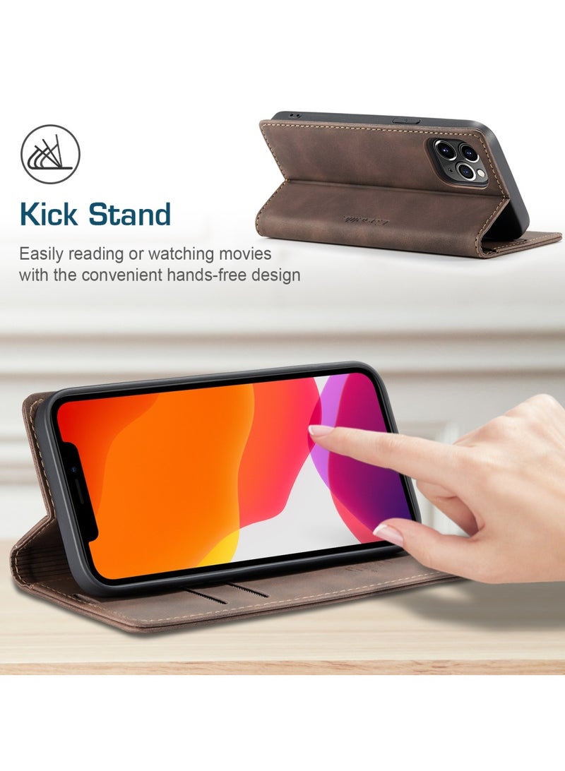 CaseMe Phone Case Luxury PU Leather Design 013 Flip Cover Card Slot Holder Cover For IPhone 12 Pro Max (Coffe) - Image 2