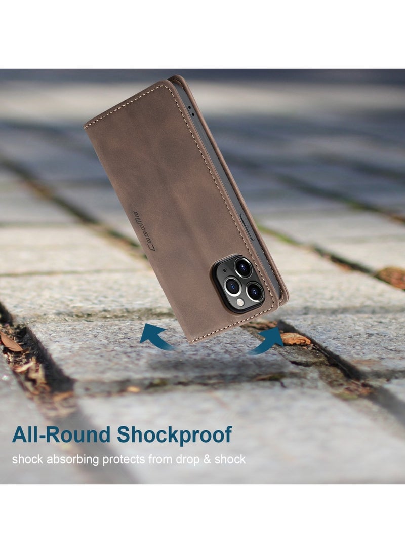 CaseMe Phone Case Luxury PU Leather Design 013 Flip Cover Card Slot Holder Cover For IPhone 12 Pro Max (Coffe) - Image 5