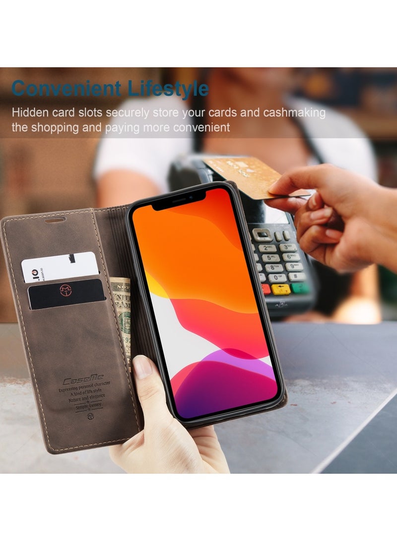 CaseMe Phone Case Luxury PU Leather Design 013 Flip Cover Card Slot Holder Cover For IPhone 12 Pro Max (Coffe) - Image 4