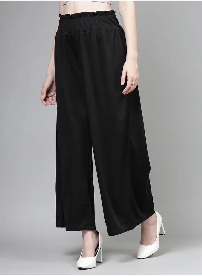 بوز PAUSE Women Black Solid High-Rise Wide-Leg Pants