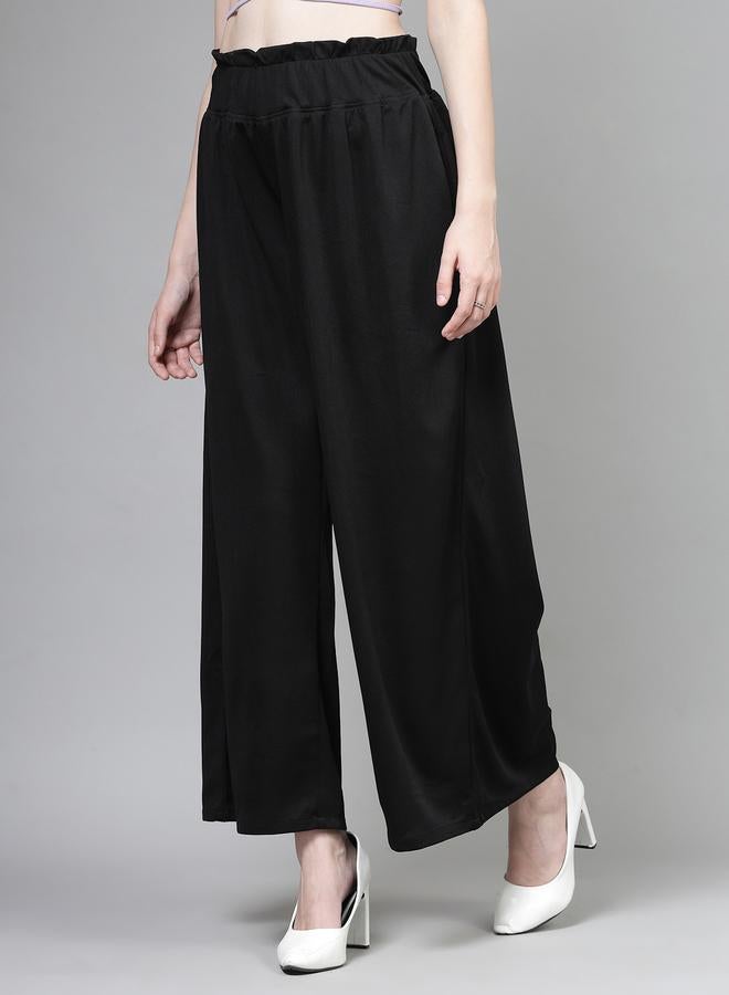 PAUSE PAUSE Women Black Solid High-Rise Wide-Leg Pants - Image 2