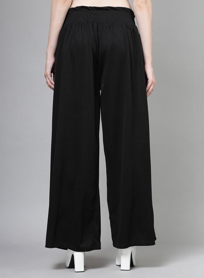 PAUSE PAUSE Women Black Solid High-Rise Wide-Leg Pants - Image 4