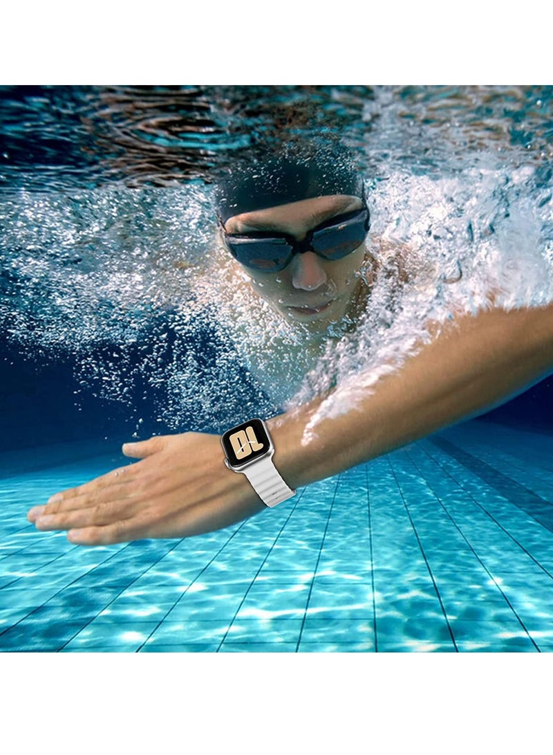 Band Compatible with Apple Watch Band Ultra 49mm 45mm 44mm 42mm, Adjustable Loop with Buckle Soft Stretchy Silicone Sports Band for iWatch Series SE 8 7 6 5 4 3 2 1 Men Women, Starlight - Image 5