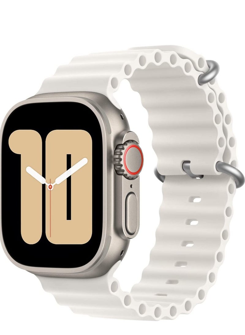 Band Compatible with Apple Watch Band Ultra 49mm 45mm 44mm 42mm, Adjustable Loop with Buckle Soft Stretchy Silicone Sports Band for iWatch Series SE 8 7 6 5 4 3 2 1 Men Women, Starlight - Image 1