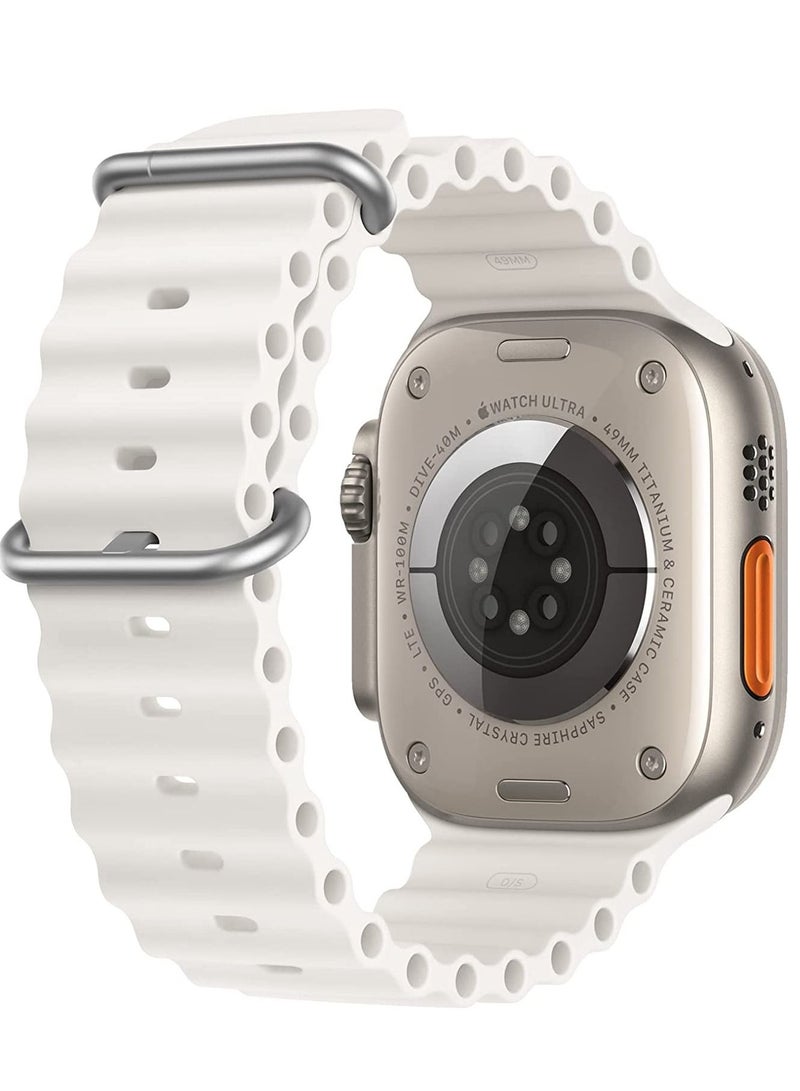 Band Compatible with Apple Watch Band Ultra 49mm 45mm 44mm 42mm, Adjustable Loop with Buckle Soft Stretchy Silicone Sports Band for iWatch Series SE 8 7 6 5 4 3 2 1 Men Women, Starlight - Image 2