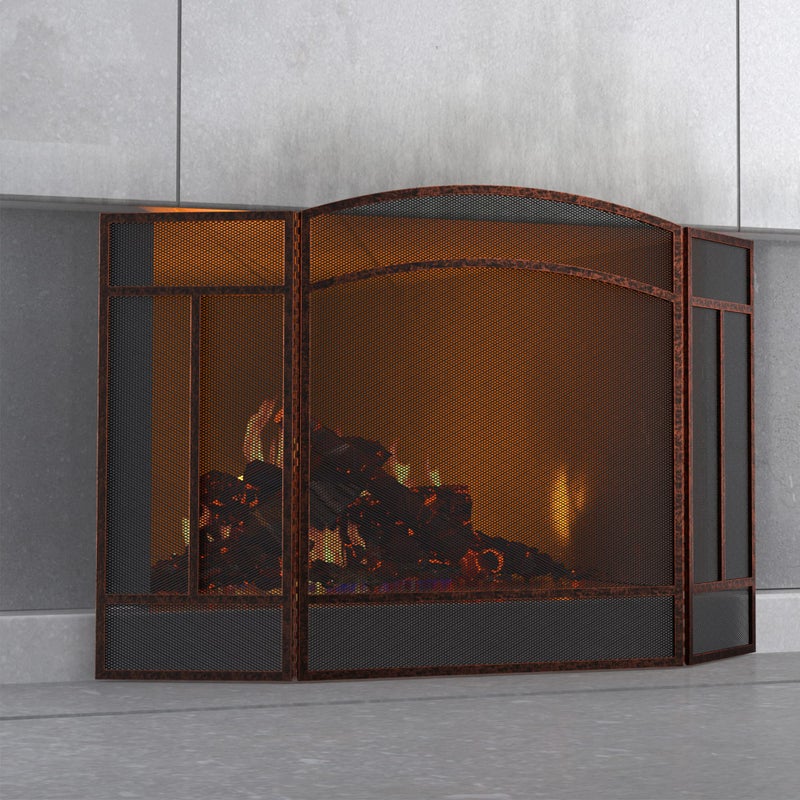 Fire Beauty Fire Beauty Fireplace Screen 3 Panel Wrought Iron 48L x 29H Spark Guard CoverBrushed Copper 