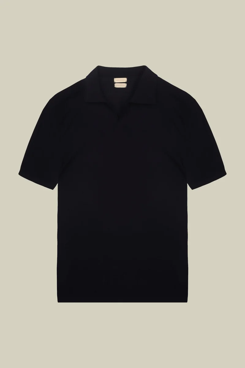 Doppelganger Blue Men's 100% cotton crepe short-sleeved knitted polo shirt with derby collar - Blue Navy for Men | Best Price UAE