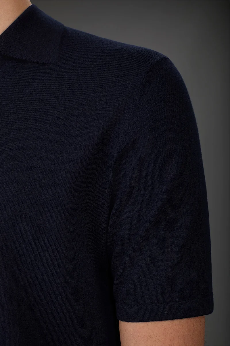 Doppelganger Blue Men's 100% cotton crepe short-sleeved knitted polo shirt with derby collar - Blue Navy for Men | Best Price UAE