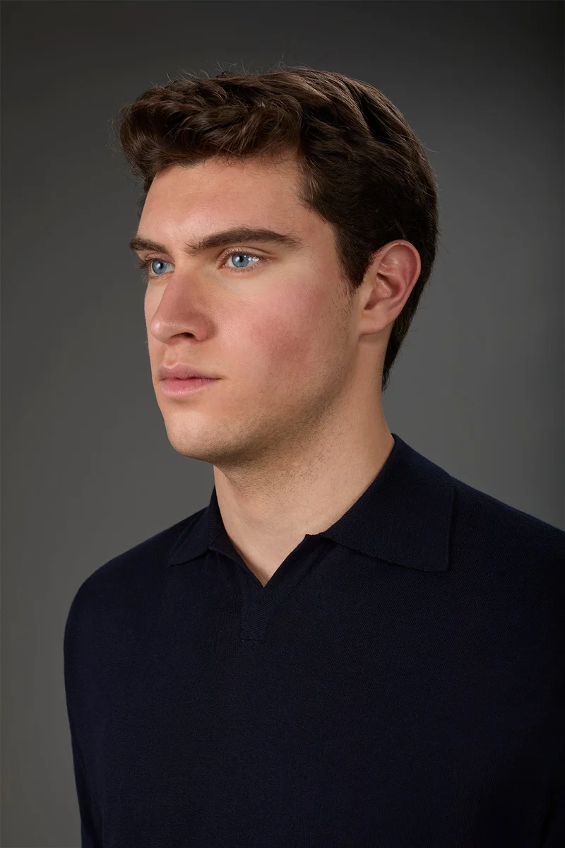 Doppelganger Blue Men's 100% cotton crepe short-sleeved knitted polo shirt with derby collar - Blue Navy for Men | Best Price UAE