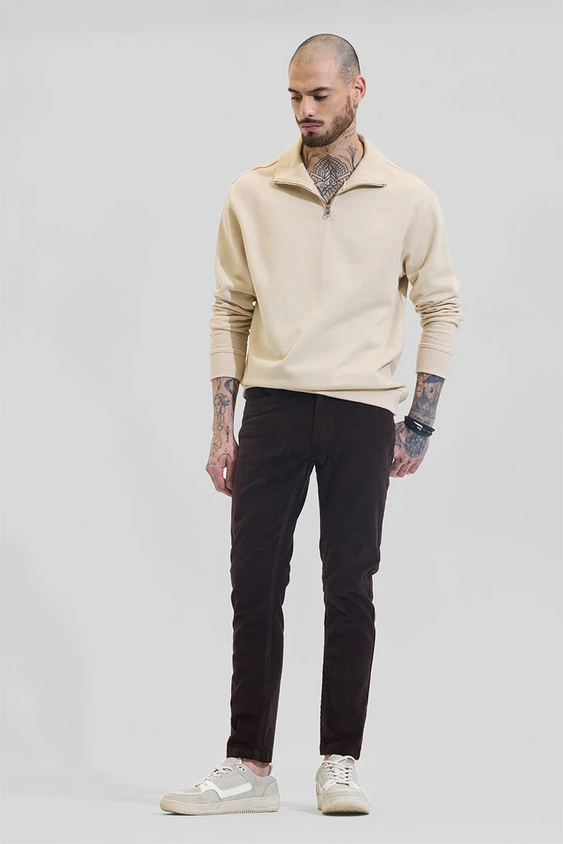 SNITCH Dark Brown Corduroy Slim Fit Trousers