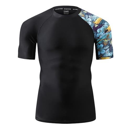 ADOREISM Men's Quick-Dry UPF 50+ Sun Protection Short Sleeve Rash Guard (HeyToucan, XL) - Image 1
