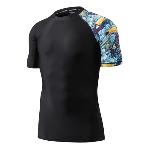 ADOREISM Men's Quick-Dry UPF 50+ Sun Protection Short Sleeve Rash Guard (HeyToucan, XL) - Image 2