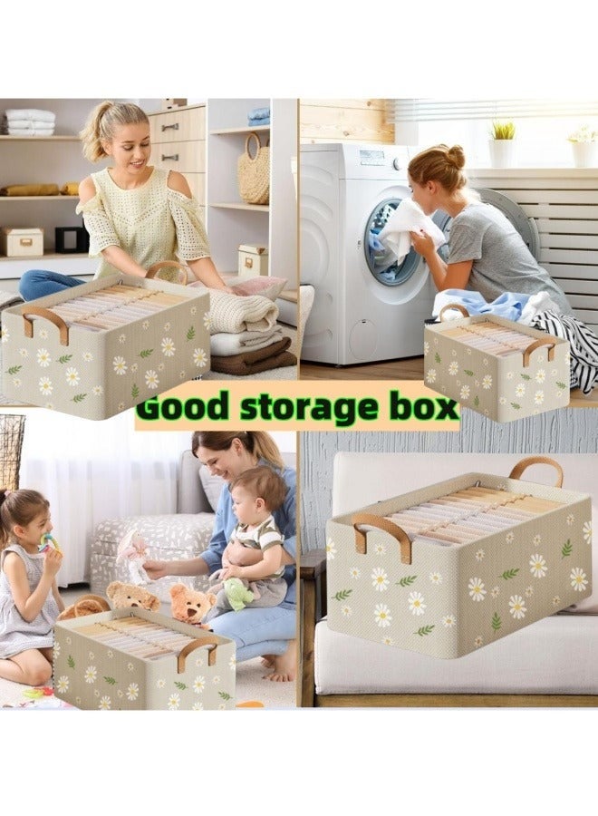 Loquat 2 Pieces Storage Bins, Foldable Storage Boxes for Organizing Clothes, Toys, Books, 47cm×28cm×20cm (Beige) - Image 5