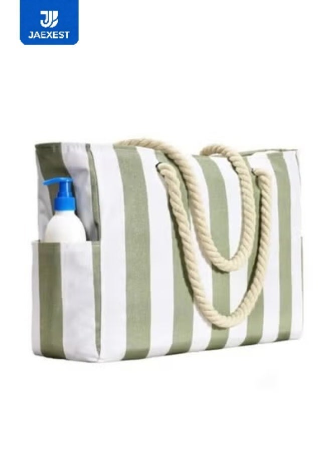 jaexest Beach Bag Large Waterproof Tote with Rope-Braided Handles and Multiple Pockets – Ideal for Pool, Travel, and Outdoor Use – Unisex – Teal - Image 1