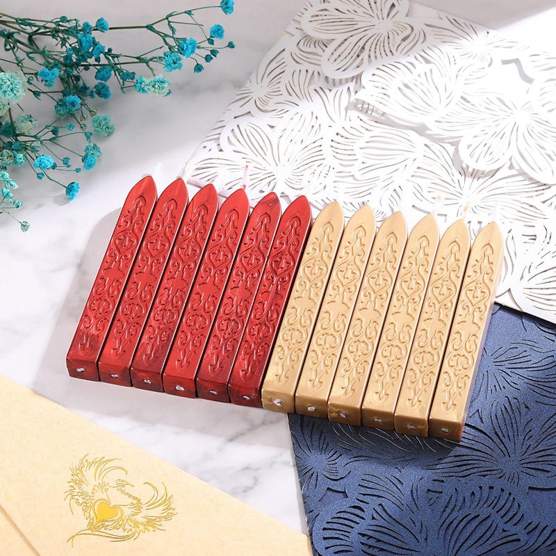 Yoption 12 Pcs Sealing Wax Sticks with Wicks for Wax Seal Stamp, Wedding Invitations, Gift Wrapping, Christmas (Metallic Red and Light Gold) - Image 3