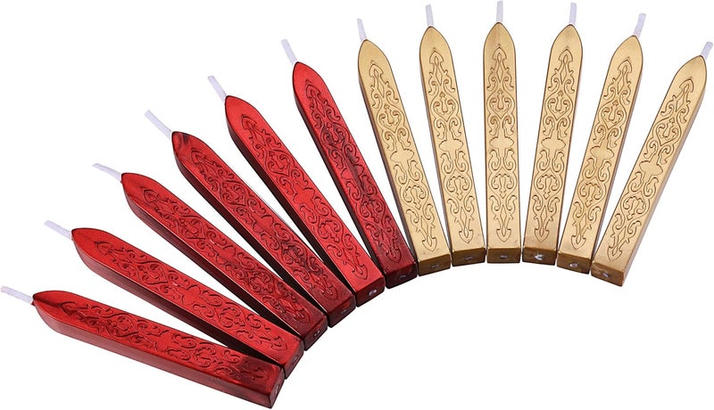 Yoption 12 Pcs Sealing Wax Sticks with Wicks for Wax Seal Stamp, Wedding Invitations, Gift Wrapping, Christmas (Metallic Red and Light Gold) - Image 2