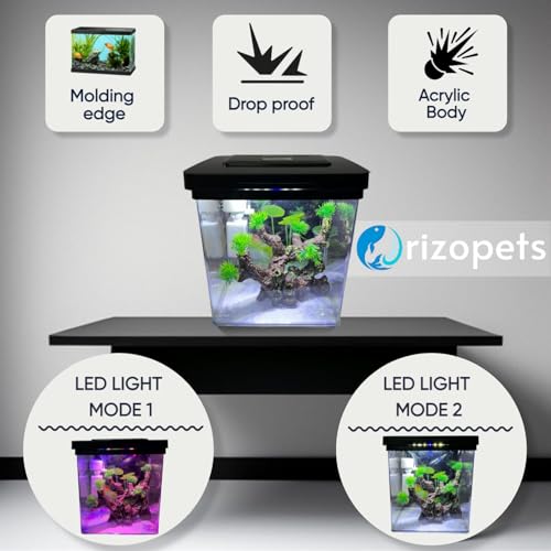 rizopets Fish Tank Starter with Filter, LED Light & | Mini Aquarium Set for Home & | Acrylic Not Suitable for Goldfish Ideal for Betta/Guppy (1–2) Liter 7 Size- H 28 -W 19-L 26 Woter Change 3-5 Day - Image 4