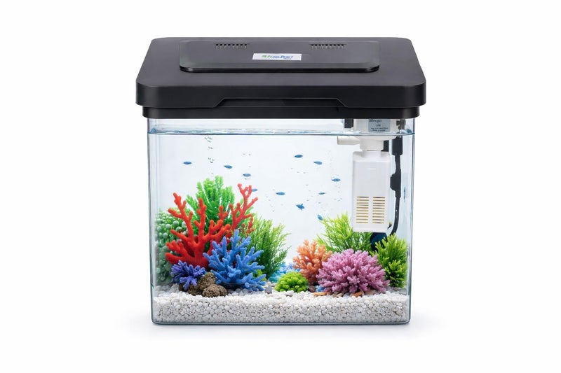 rizopets Fish Tank Starter with Filter, LED Light & | Mini Aquarium Set for Home & | Acrylic Not Suitable for Goldfish Ideal for Betta/Guppy (1–2) Liter 7 Size- H 28 -W 19-L 26 Woter Change 3-5 Day - Image 1