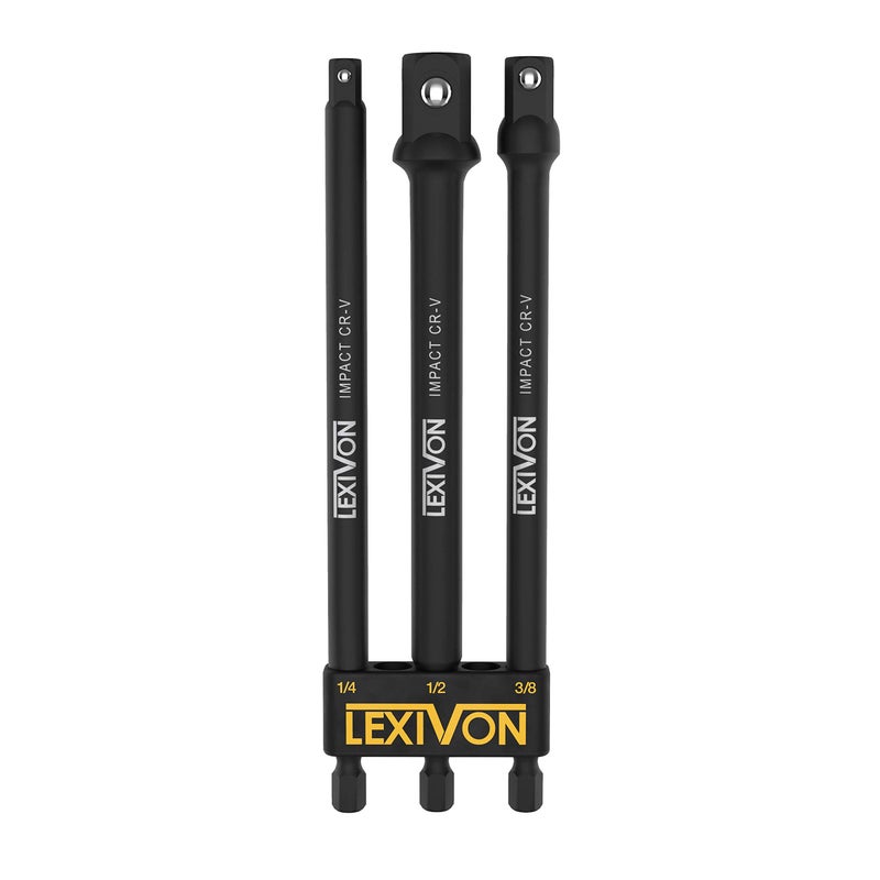 LEXIVON Impact Grade Socket Adapter Set 6 Extension Bit With Holder 3Piece 14 38 and 12 Drive Adapt Your Power Drill To High Torque Impact Wrench LX102