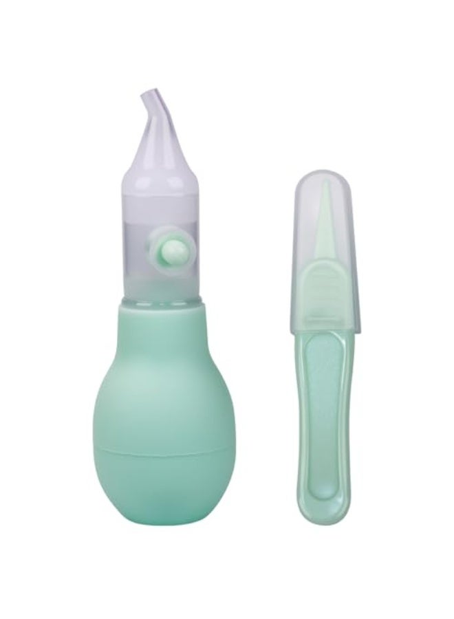 Baby Nasal Aspirator – Manual Baby Nose Cleaner with Soft Silicone Tip, Anti-Backflow, Includes Cleaning Tweezers u0026 Portable Case (Green, One Size) - Image 1