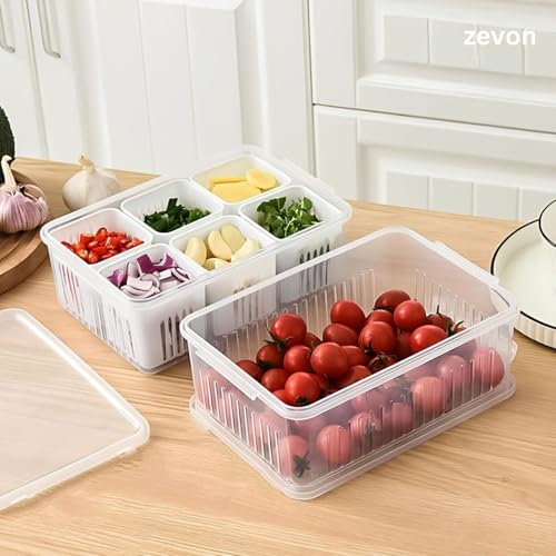 ZEVON® Fridge Storage Boxes (PACK OF 2)-Fridge Storage Containers for Vegetables -Refrigerator Storage Box -Durable Fridge Organizers -Perfect for Vegetable Storage with 6 Grid Box,Transparent - Image 5