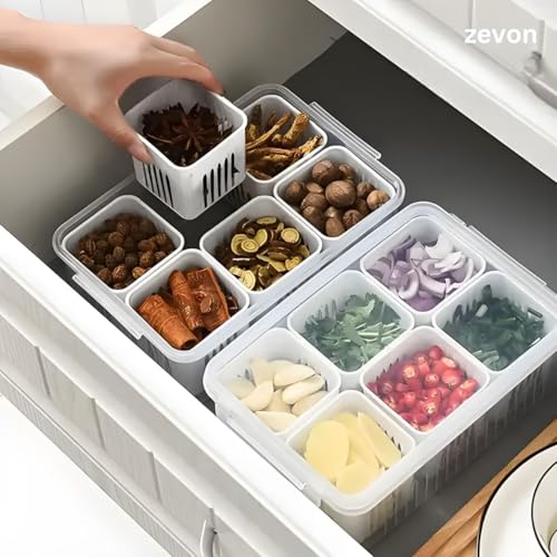 ZEVON® Fridge Storage Boxes (PACK OF 2)-Fridge Storage Containers for Vegetables -Refrigerator Storage Box -Durable Fridge Organizers -Perfect for Vegetable Storage with 6 Grid Box,Transparent - Image 3